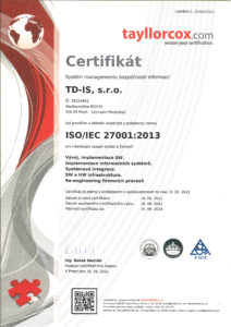 certifikát ISO 27001 TD-IS